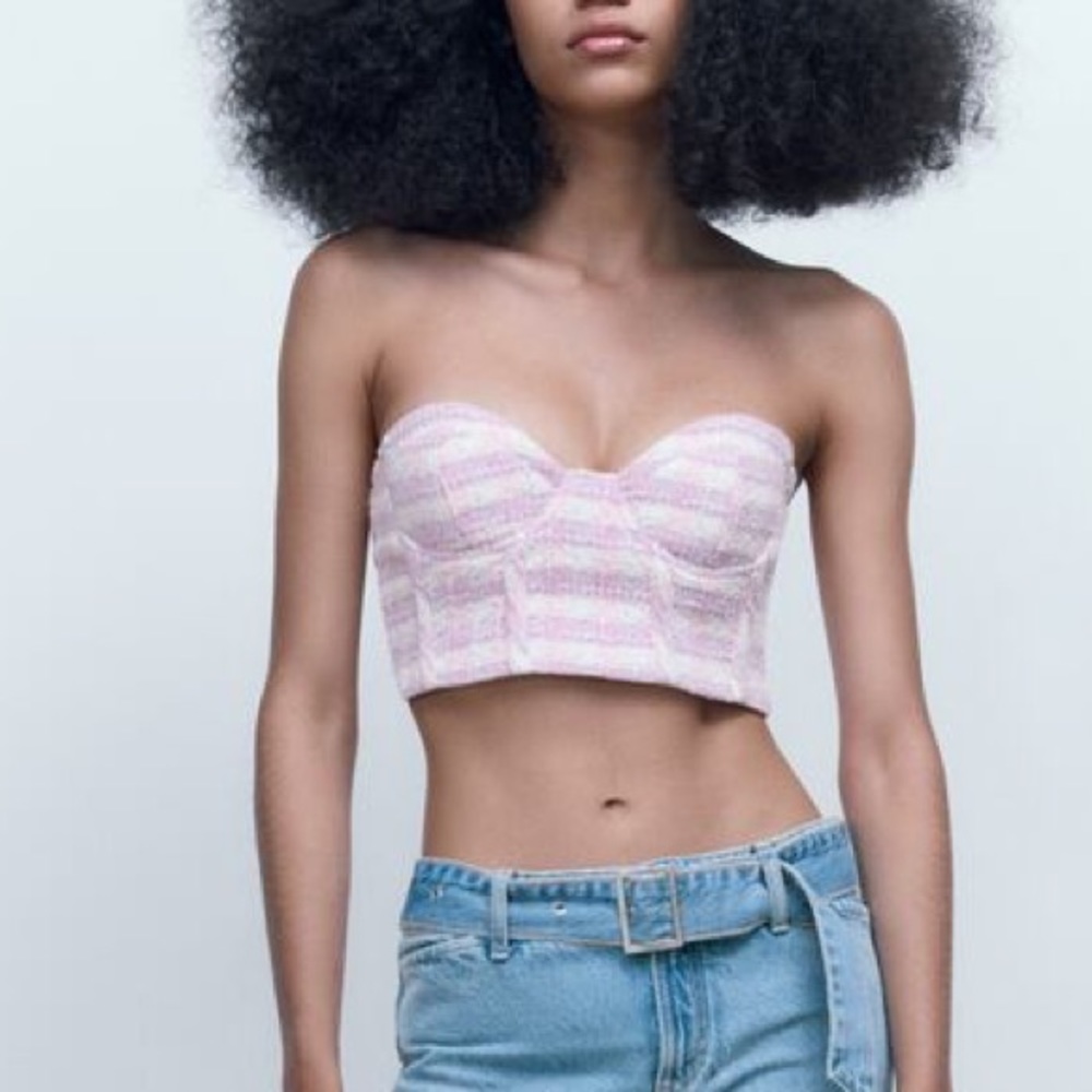 Zara Textured Corset Strapless Cropped Top Size M